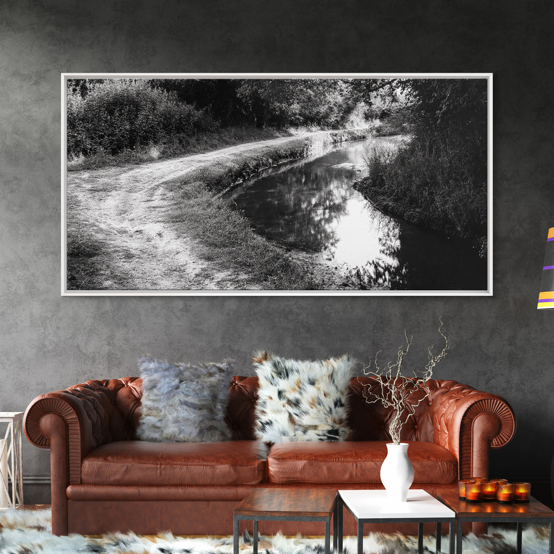 River Bend Trail, Peaceful Water Path, Tranquil Forest Landscape, Nature-Inspired Rustic Decor, Autumn Wall Art, Canvas Print