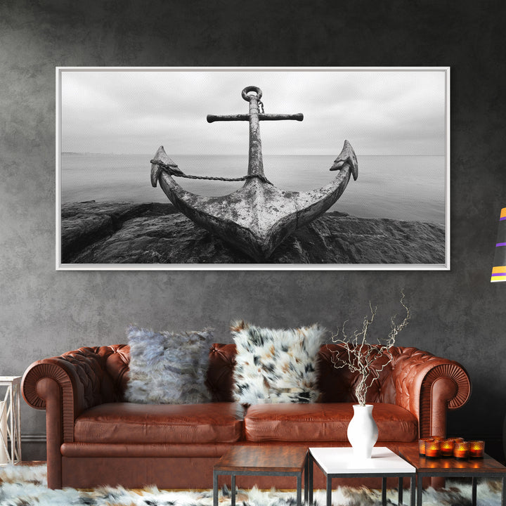 Nautical Anchor Art, Coastal Photography, Rustic Beach Decor, Framed Canvas Print, Bathroom or Lake House Wall Art, Minimal Style