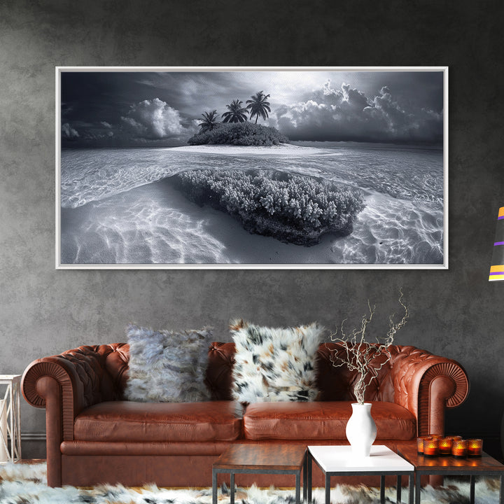 Coral Island, Tropical Ocean, Underwater Reef, Clear Sea, Framed Canvas Print, Beach House Art, Coastal Living Room Decor, Office Wall Decor