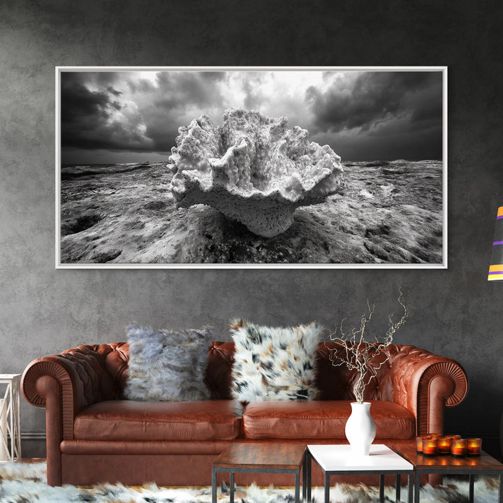 Coral Texture, Ocean Storm, Dramatic Sky, Sea Fossil, Framed Canvas Print, Coastal Nature Art, Fall Entryway Wall Decor, Cabin Wall Art