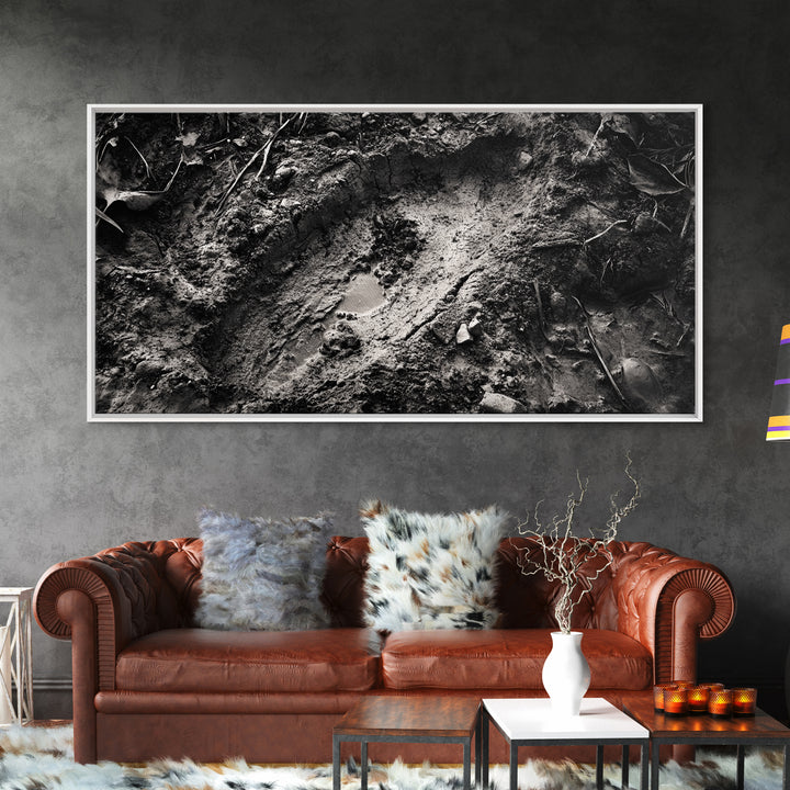 Animal Track Print, Nature Scene, Forest Ground, Autumn Photography, Framed Canvas Print, Rustic Cabin Wall Art, Earth Tone Decor