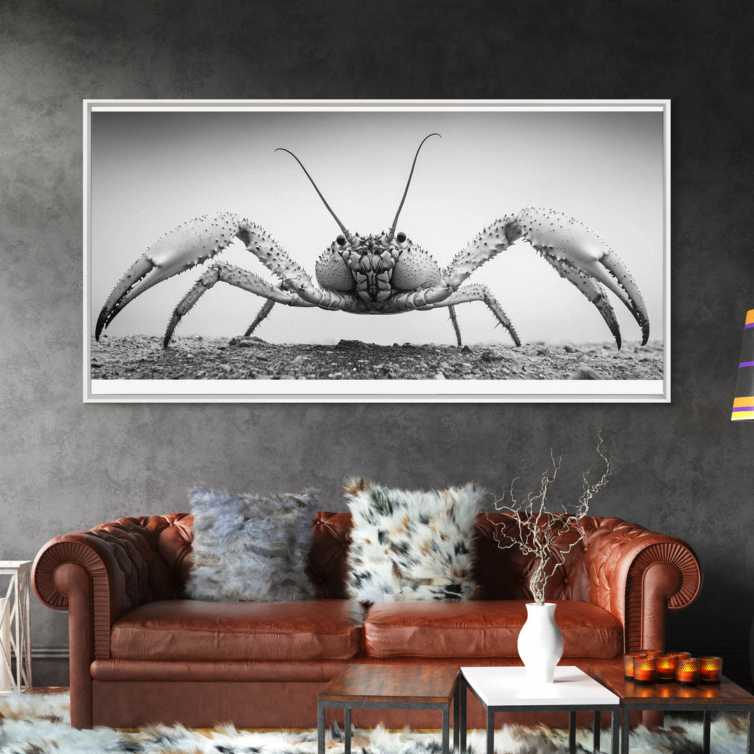 Crab Art, Beach Creature, Monochrome Photography, Nature Close-Up, Framed Canvas Print, Coastal Bathroom Art, Marine Home Style