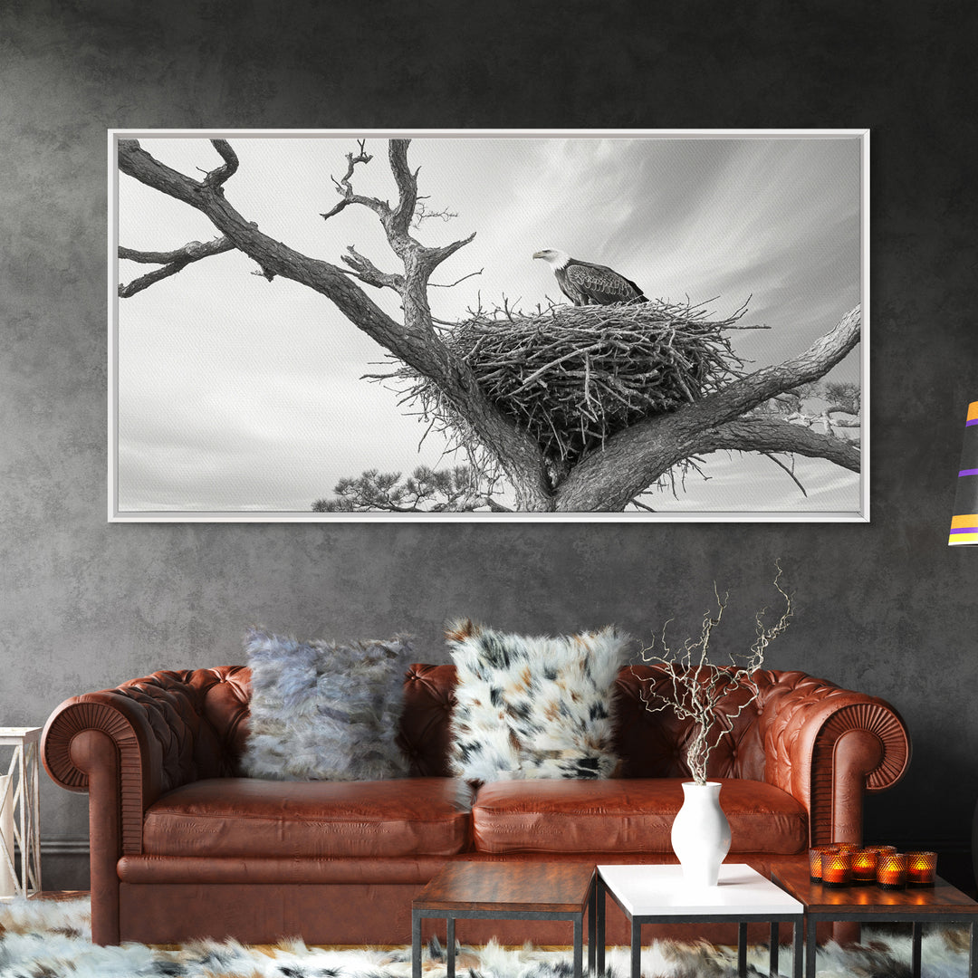 Bald Eagle Nest, Wildlife Nature Art, Rustic Cabin Decor, Framed Canvas Print, Patriotic Office Wall Art, Woodland Photography