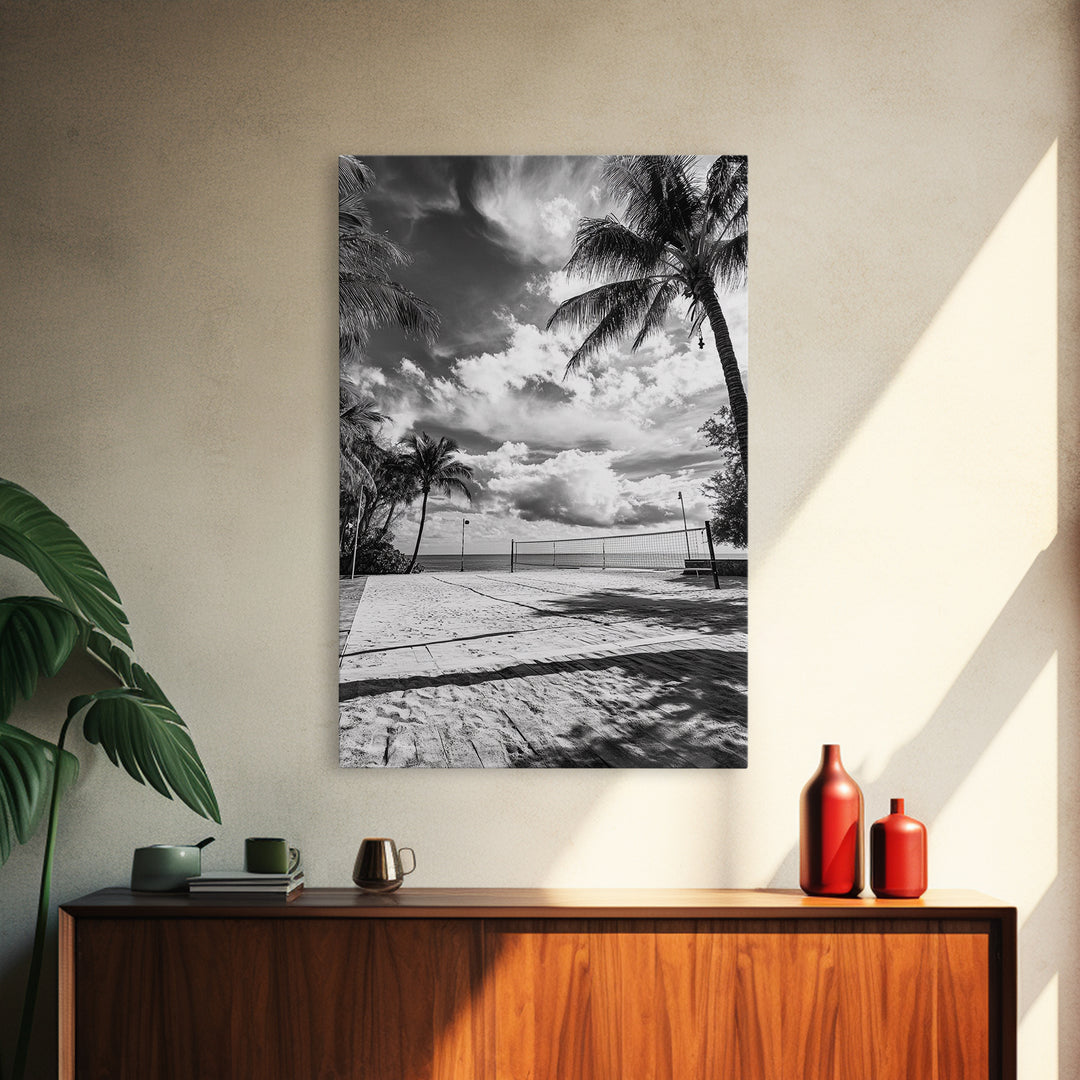 Beach Volleyball, Palm Trees, Island Sport, Canvas Print, Tropical Wall Art, Game Room Decor, Coastal Fitness Photography