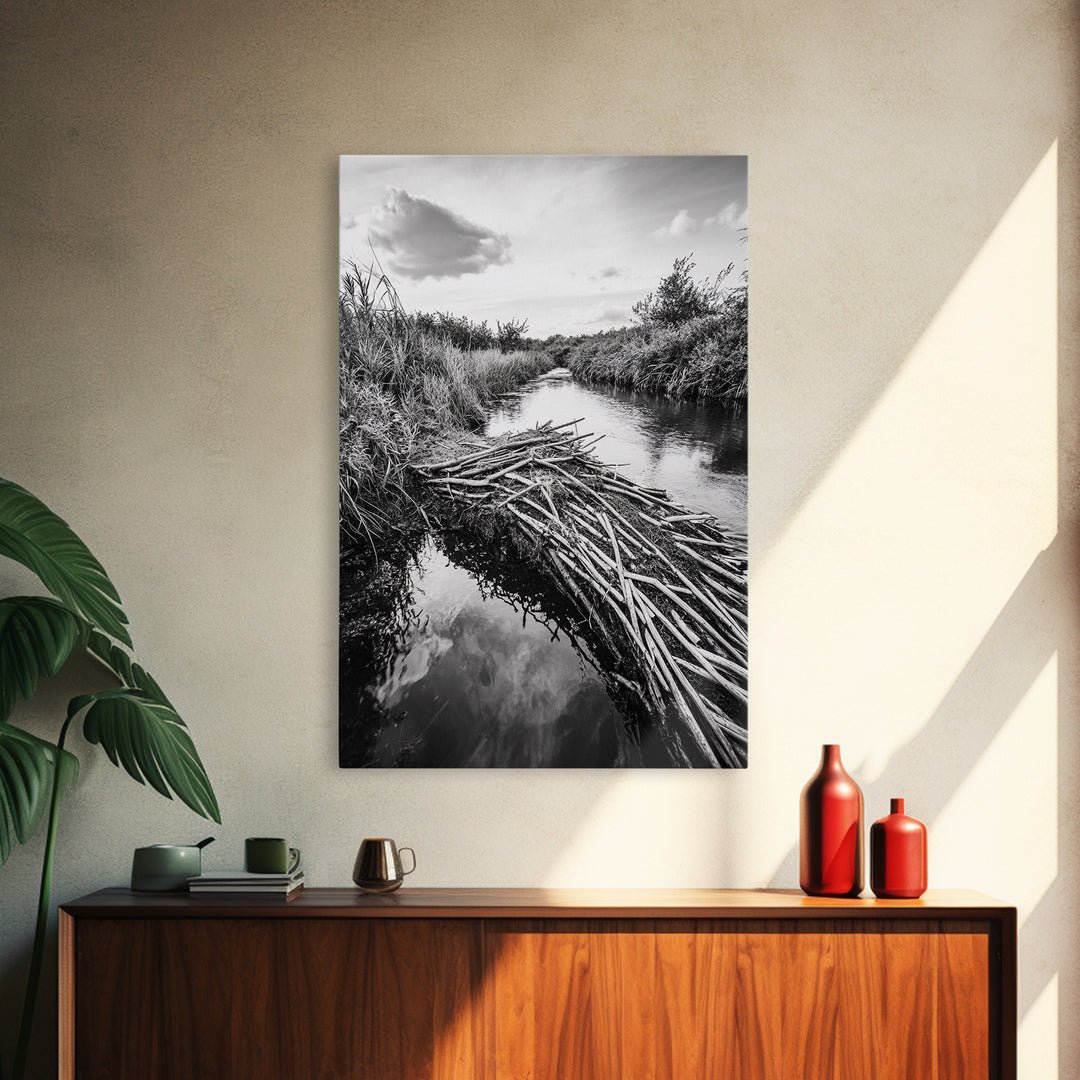 Nature Escape, Stream View, Rustic Landscape, Autumn Calm, Framed Canvas Print, Nature art, Rustic Wall Decor, Cabin Art, Office Artwork