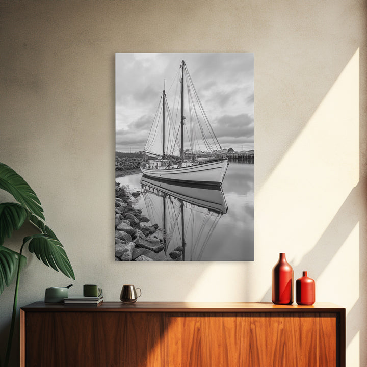Sailboat Reflection, Harbor Calm, Nautical Scene, Canvas Print, Coastal Wall Art, Beach House Decor, Ocean Photography, Bathroom Art