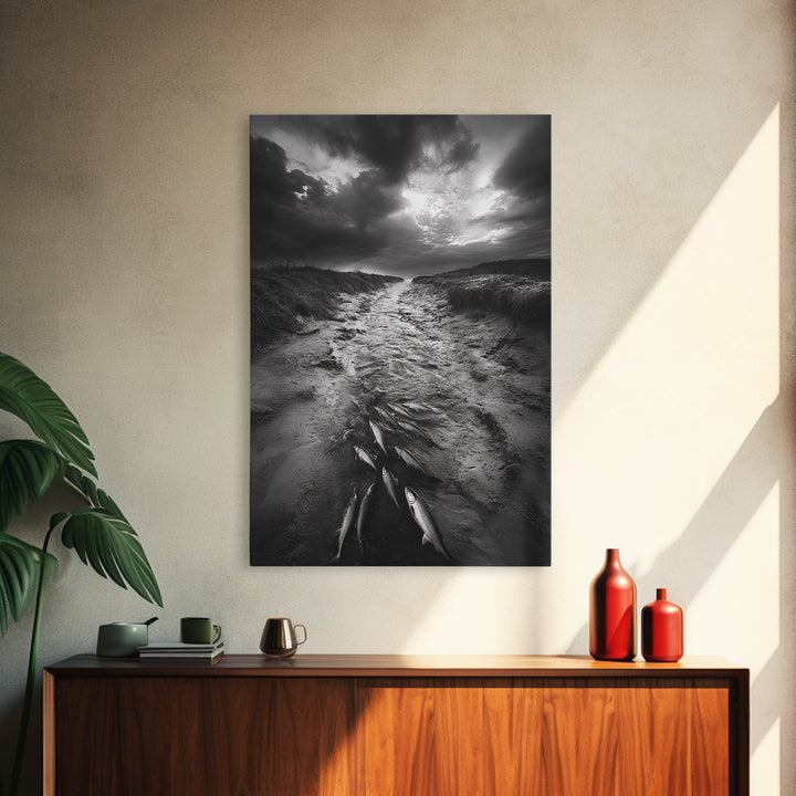 Fish Migration, Dramatic Sky, Moody Landscape, Framed Canvas Print, Dark Nature Art, Rustic Cabin Decor, Fall Wall Art, Nature Drama