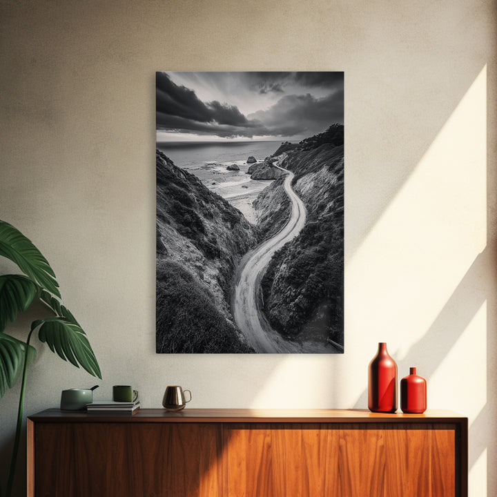Coastal Road View, Cliffside Journey, Seaside Drive, Moody Landscape, Canvas Print, Living Room Art, Adventure Wall Art, Wanderlust Decor