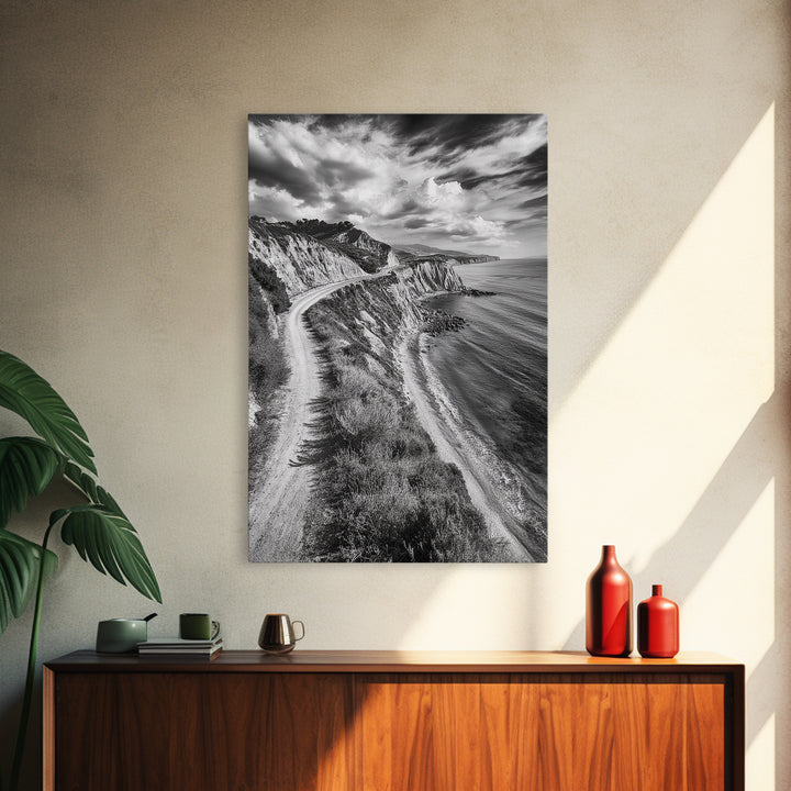 Coastal Mountain Trail, Ocean View, Travel Photography, Framed Canvas Print, Scenic Landscape Art, Office or Hallway Wall Art