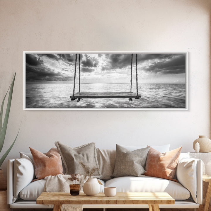 Ocean Swing View, Serene Seascape Art, Minimalist Beach Wall Decor, Framed Canvas Print, Bedroom Art, Calm Coastal Photography