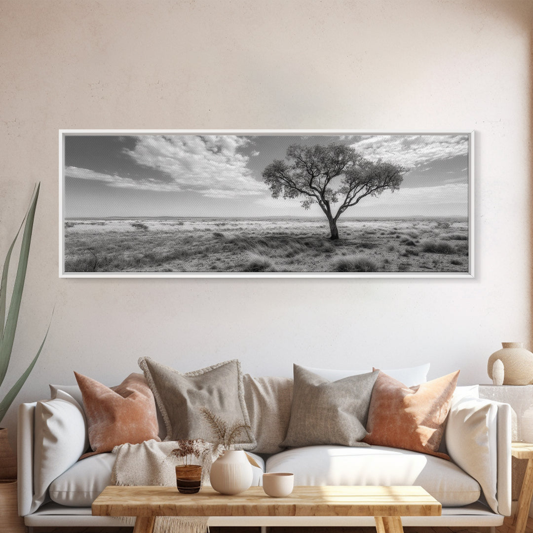 Desert Tree, Solitude Scene, Nature Photography, Framed Canvas Print, Minimalist Tree Art, Bedroom Wall Decor, Neutral Landscape Art