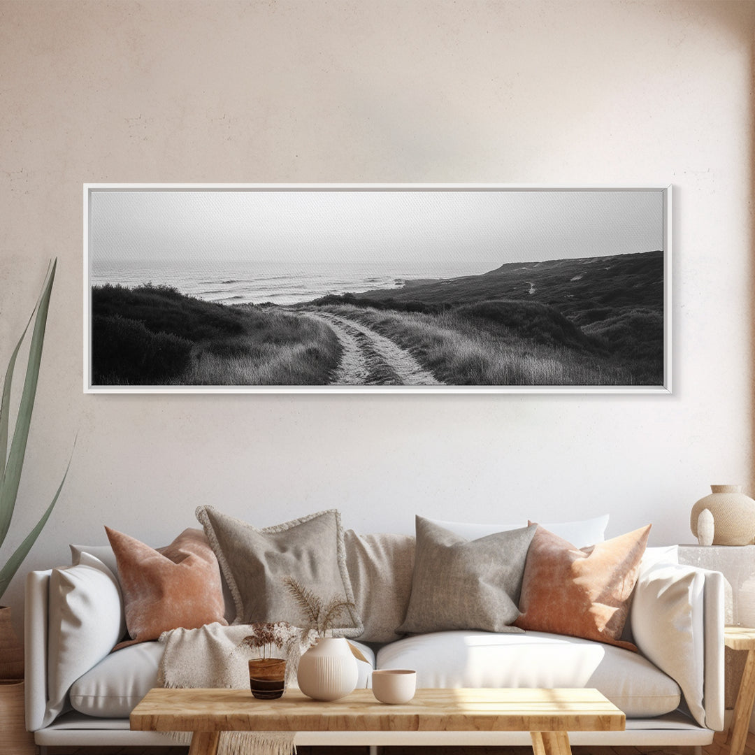 Coastal Path, Ocean Trail, Nature Journey, Canvas Print, Rustic Landscape Art, Entryway Wall Decor, Seaside Minimalist Photo