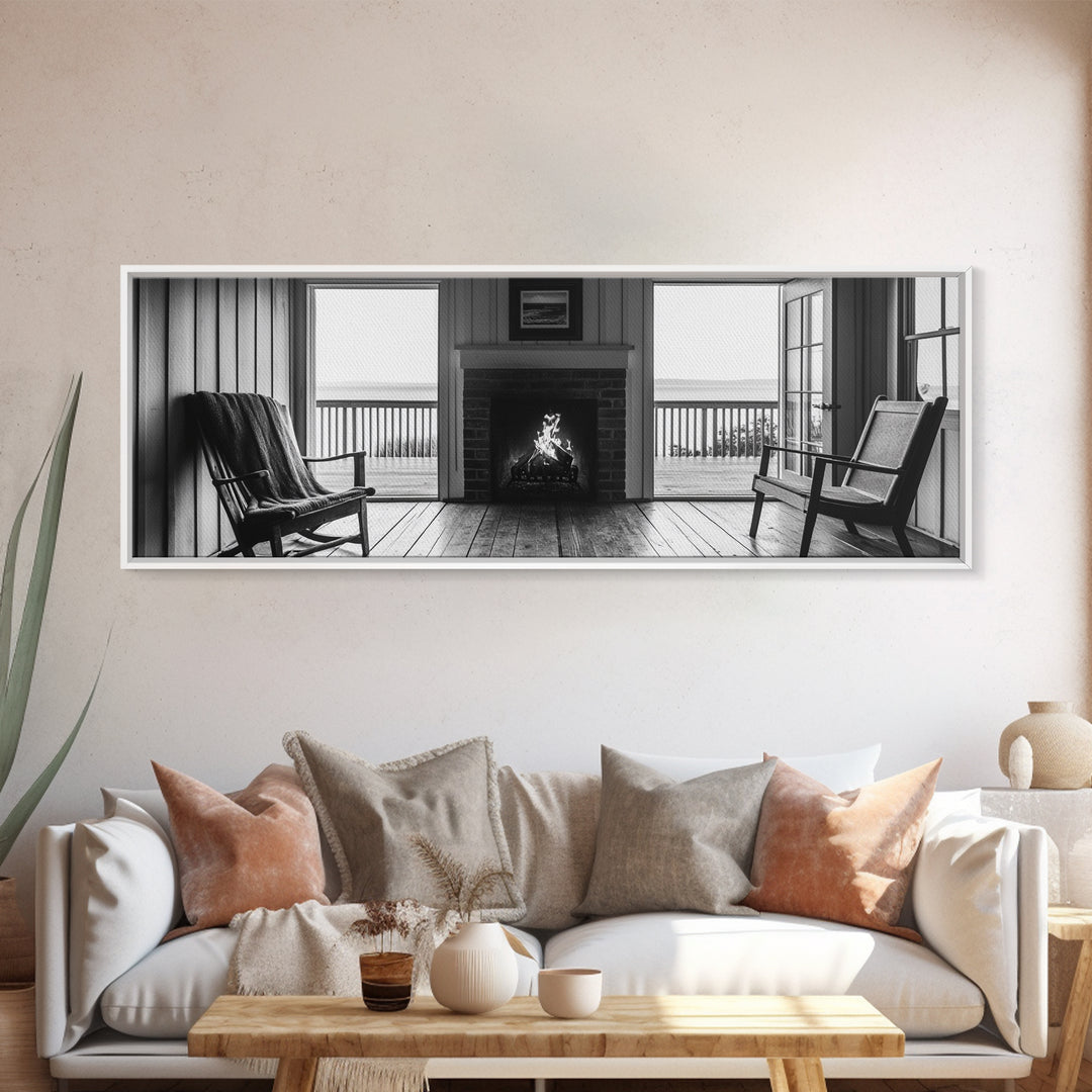 Cozy Fireplace, Cabin View, Warm Interior, Framed Canvas Print, Rustic Wall Art, Living Room Decor, Fall Season Vibe, Hygge Aesthetic