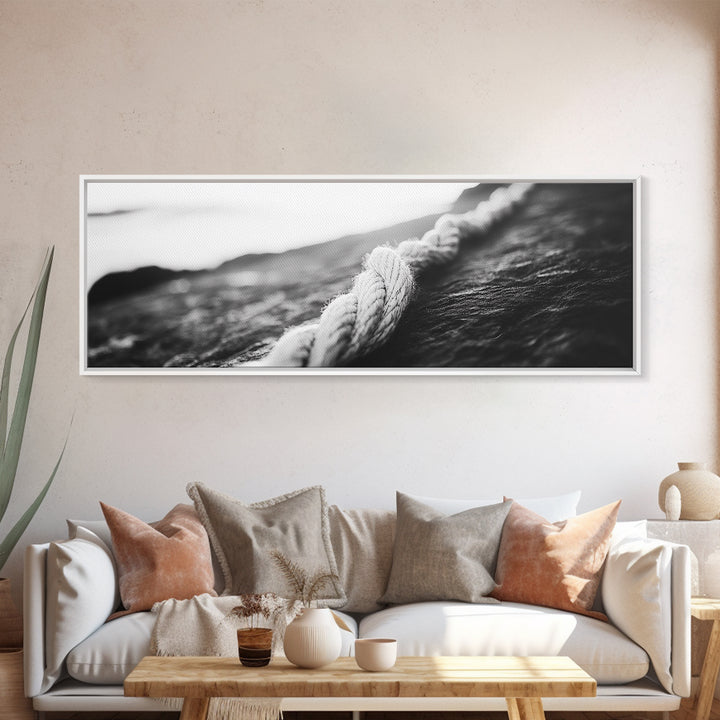 Rope Detail, Coastal Texture, Closeup Knot, Framed Canvas Print, Nautical Wall Decor, Minimalist Wall Art, Beach Home Accent, Ocean Print