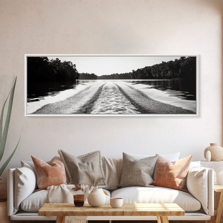 River Wake, Forest Waters, Lake Escape, Framed Canvas Print, Nature Photography, Minimalist Wall Art, Modern Cabin Decor