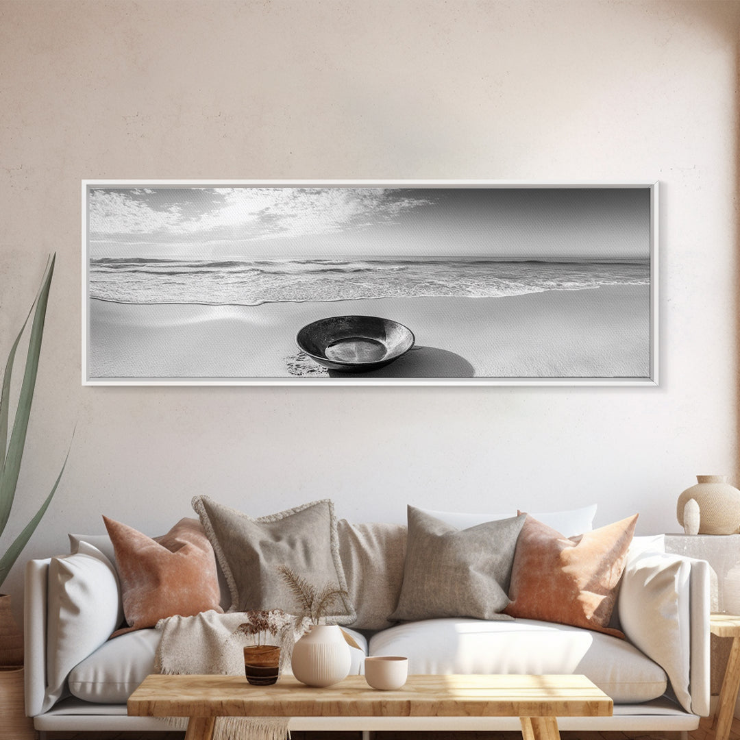 Ocean Bowl, Minimalist Beach, Solitude Shoreline, Canvas Print, Coastal Decor, Neutral Tones, Living Room Art, Bathroom Wall Art