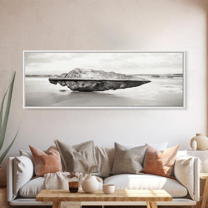 Beach Stone, Ancient Relic, Coastal Detail, Canvas Print, Minimalist art, Bathroom wall decor, Boho style, Neutral home aesthetic