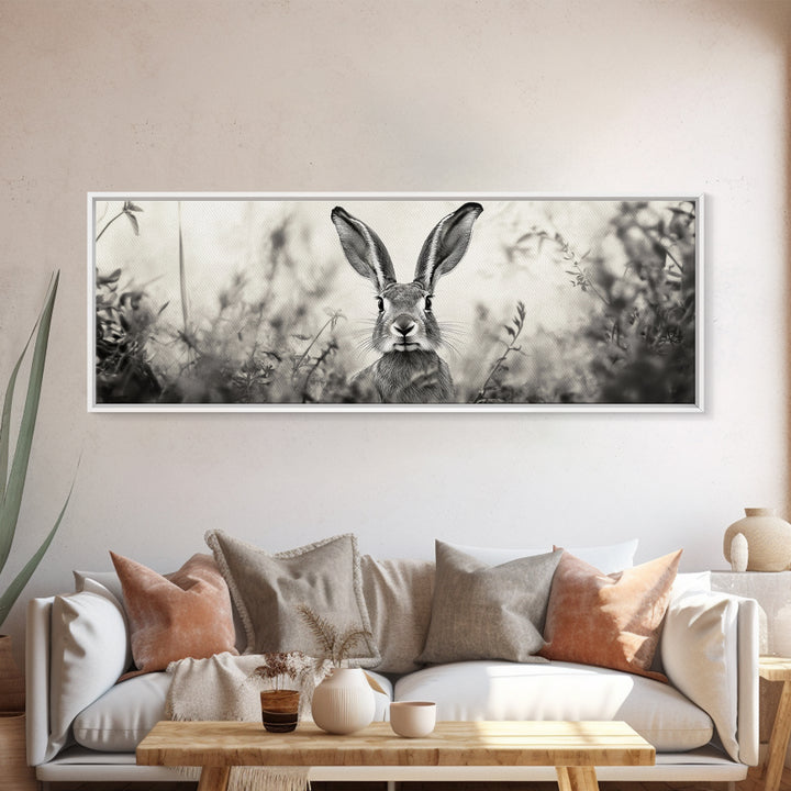 Curious Rabbit, Meadow Watch, Nature Close-Up, Canvas Print, Farmhouse animal art, Nursery decor, Whimsical wildlife, Woodland home touch