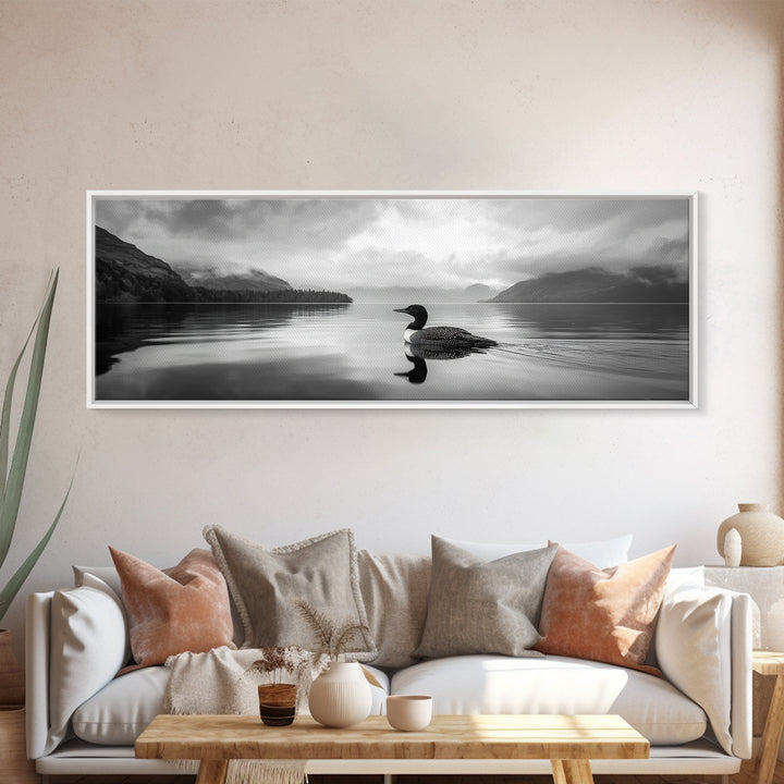 Loon Lake, Misty Reflection, Quiet Morning, Framed Canvas Print, Cabin Wall Art, Nature Lover Gift, Rustic Lakehouse Decor