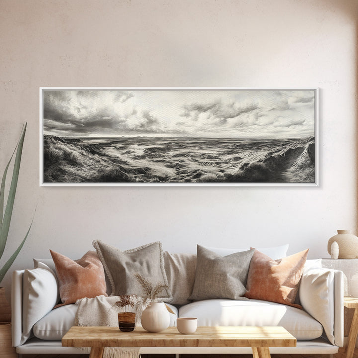 Desert Canyon Scene, Western Landscape, Vast Horizon, Framed Canvas Print, Rustic Wall Art, Neutral Earth Tones, Office Or Living Room