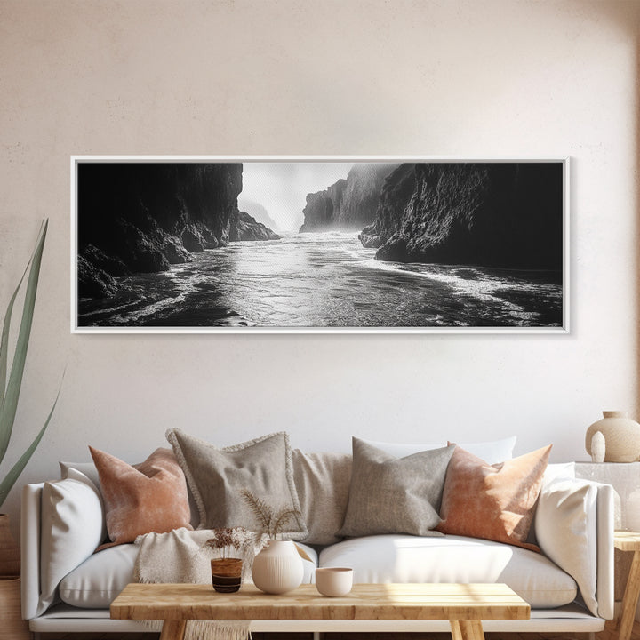 Ocean Cliff Passage, Dramatic Seascape Art, Moody Coastal Photography, Canvas Print, Dark Academic Wall Decor, Bedroom Statement Piece
