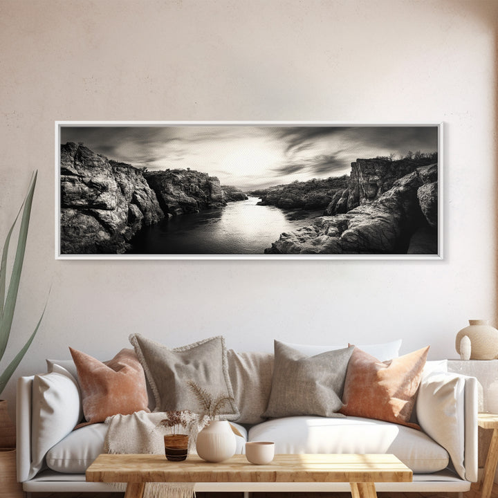 Canyon River Sunset, Dramatic Sky Photography, Nature Scene Art, Framed Canvas Print, Office or Hallway Wall Decor, Bold Earth Tones