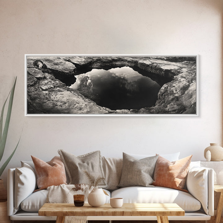 Natural Rock Pool, Moody Water Reflection, Rustic Earth Photography, Canvas Print, Zen Bathroom Wall Art, Minimalist Nature Decor