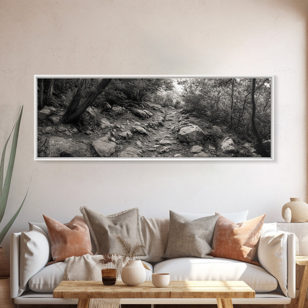 Rocky Path, Forest Trail, Autumn Mood, Canvas Print, Nature Photography, Rustic Entryway Decor, Woodland Art, Cabin Hallway Style