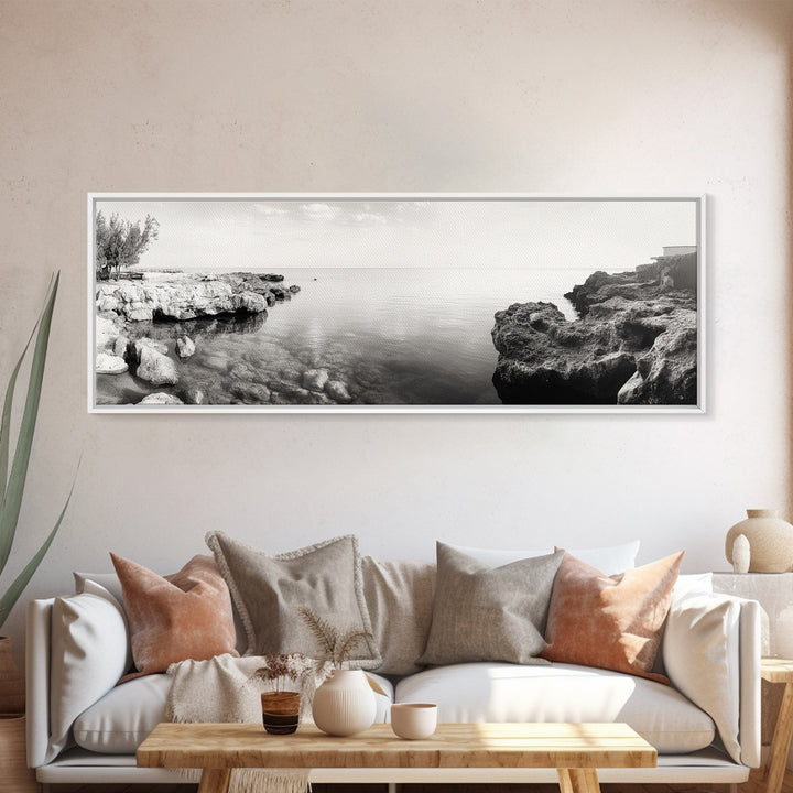 Coastal Rock Pool, Ocean Reflection, Natural Serenity, Peaceful Seascape, Framed Canvas Print, Zen Wall Art, Office Decor, Minimalist Look