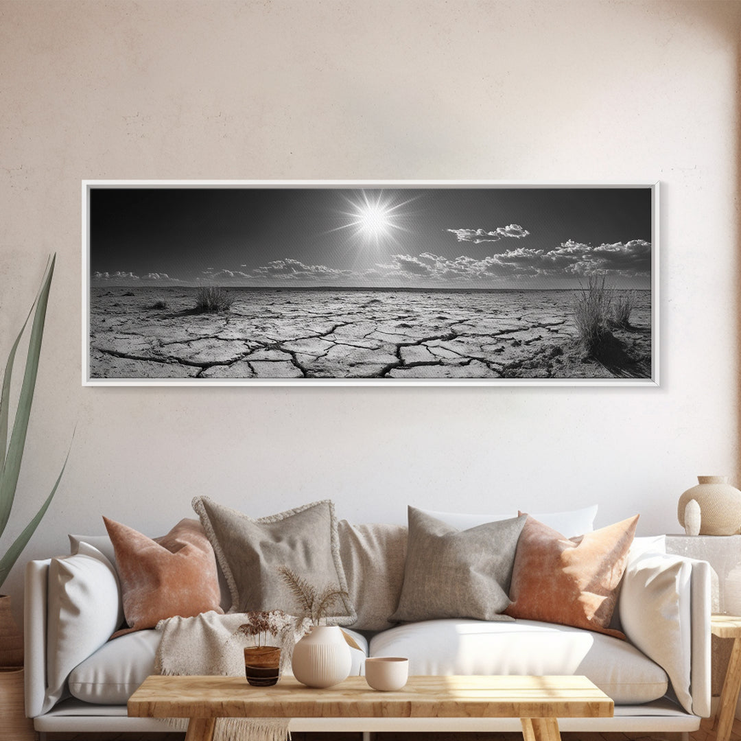 Cracked Earth, Desert Heat, Sunburst Drought, Canvas Print, rustic fall decor, southwest desert art, boho entryway wall statement