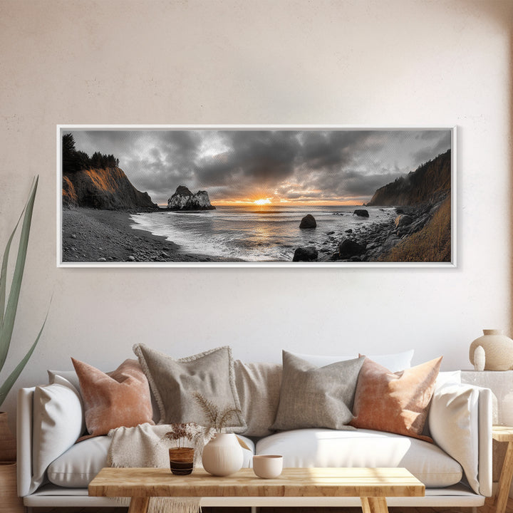 Ocean Sunset, Rocky Shore, Dramatic Coast, Canvas Print, fall beach wall art, earthy coastal home decor, nature photography, den artwork