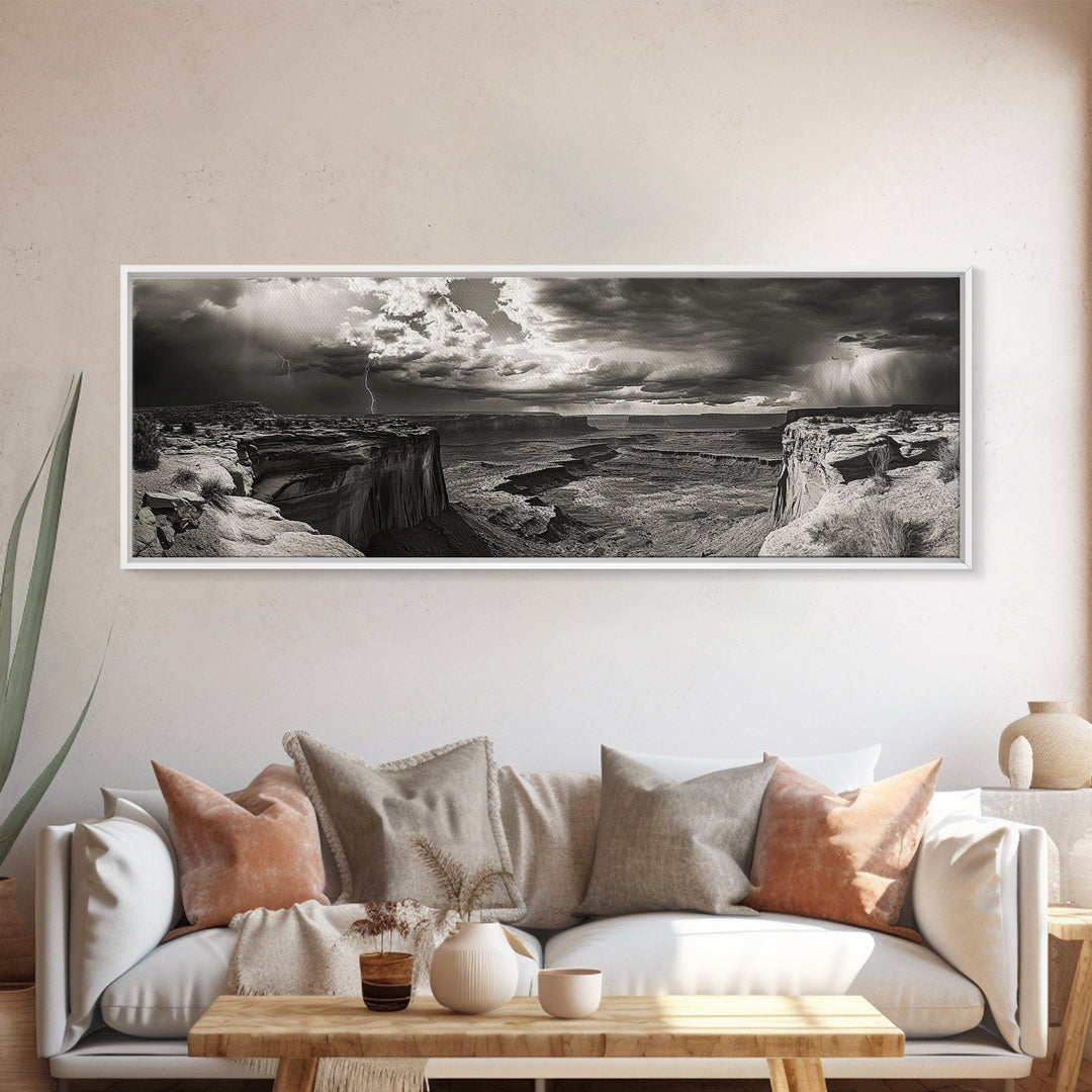Canyon Storm, Desert Lightning, Dramatic Skies, Framed Canvas Print, Rustic Landscape Wall Art, Living Room Western Decor