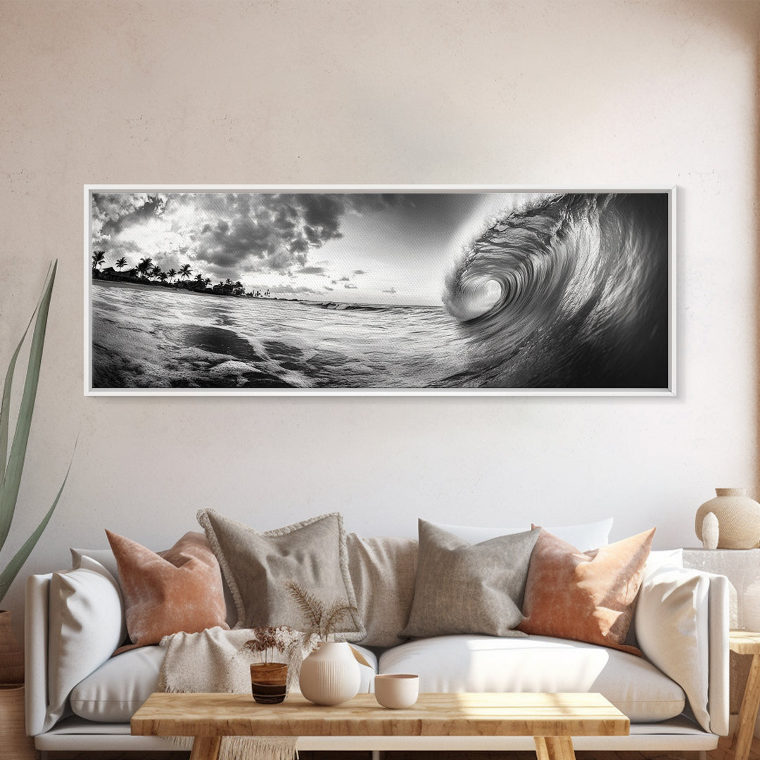Barrel Wave Curl, Surfer's Dream, Ocean Power, Framed Canvas Print, Coastal Wall Art, Beach House Decor, Surf Photography