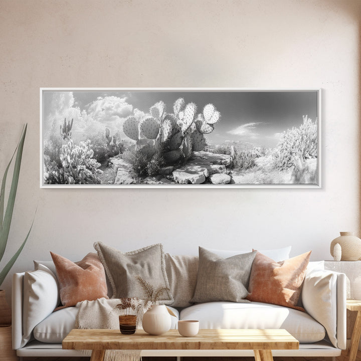 Desert Cactus Garden, Sunlit Southwest Scene, Nature Landscape Art, Canvas Print, Rustic Living Room Wall Decor, Boho Style