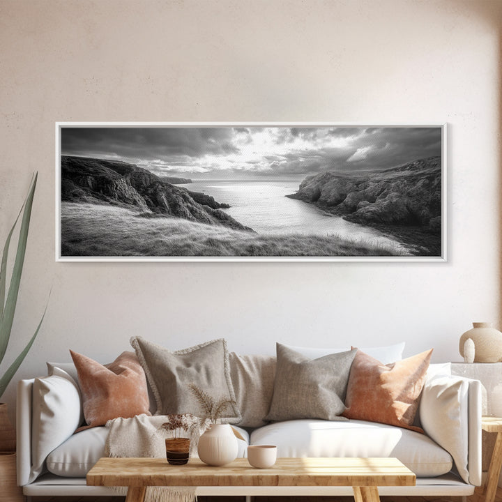 Ocean View, Coastal Cliffs, Dramatic Horizon, Sunset Glow, Canvas Print, Fall Living Room Wall Art, Landscape Nature Photography