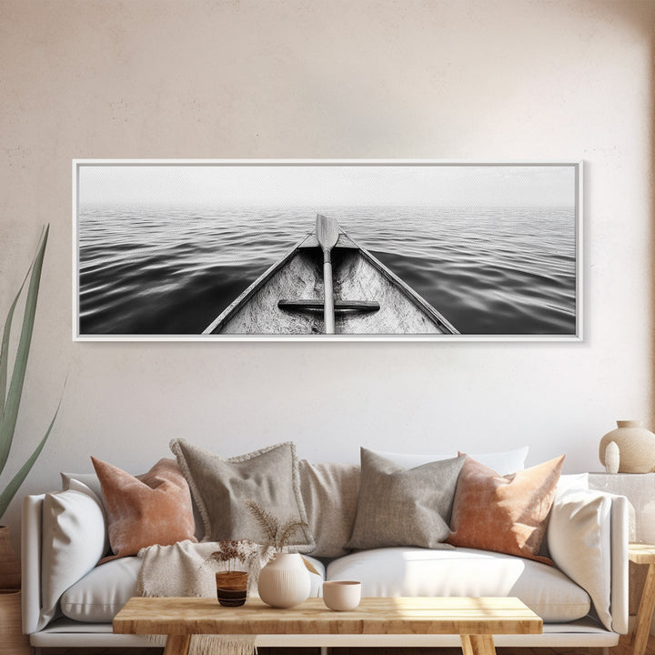 Canoe View, Open Water, Ocean Drift, Paddleboat Scene, Canvas Print, adventure wall art, rustic lake house decor, minimalist travel photo