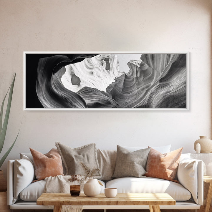 Desert Canyon Swirl, Abstract Rock Layers, Light and Shadow, Framed Canvas Print, Minimalist Living Room Art, Earth Tone Decor