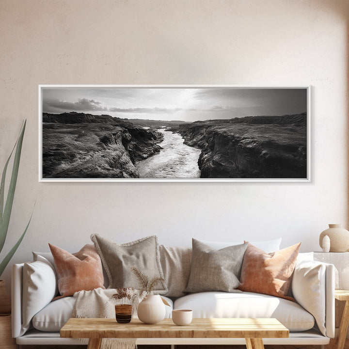 River Canyon, Rugged Cliffs, Dramatic Valley, Wild Terrain, Framed Canvas Print, Adventure Wall Art, Office Decor, Nature Photography Style