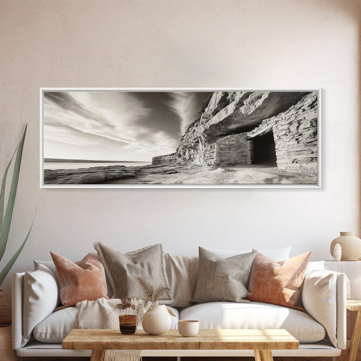 Ancient Cliff Dwelling, Desert Horizon, Southwest Landscape, Canvas Print, Neutral Earth Tones, Rustic Decor, Entryway Wall Art, Western Vibes
