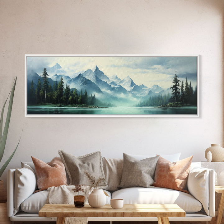 Mountain Lake Wall Art, Oil Landscape Painting On Canvas - Large Gallery Wrapped Canvas Wall Art Prints With/Without Floating Frames