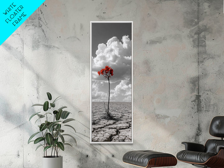 Red Bloom, Desert Flower, Solitary Beauty, Bold Nature, Framed Canvas Print, Dramatic Wall Art, Modern Bedroom Decor, Minimalist Botanical Art