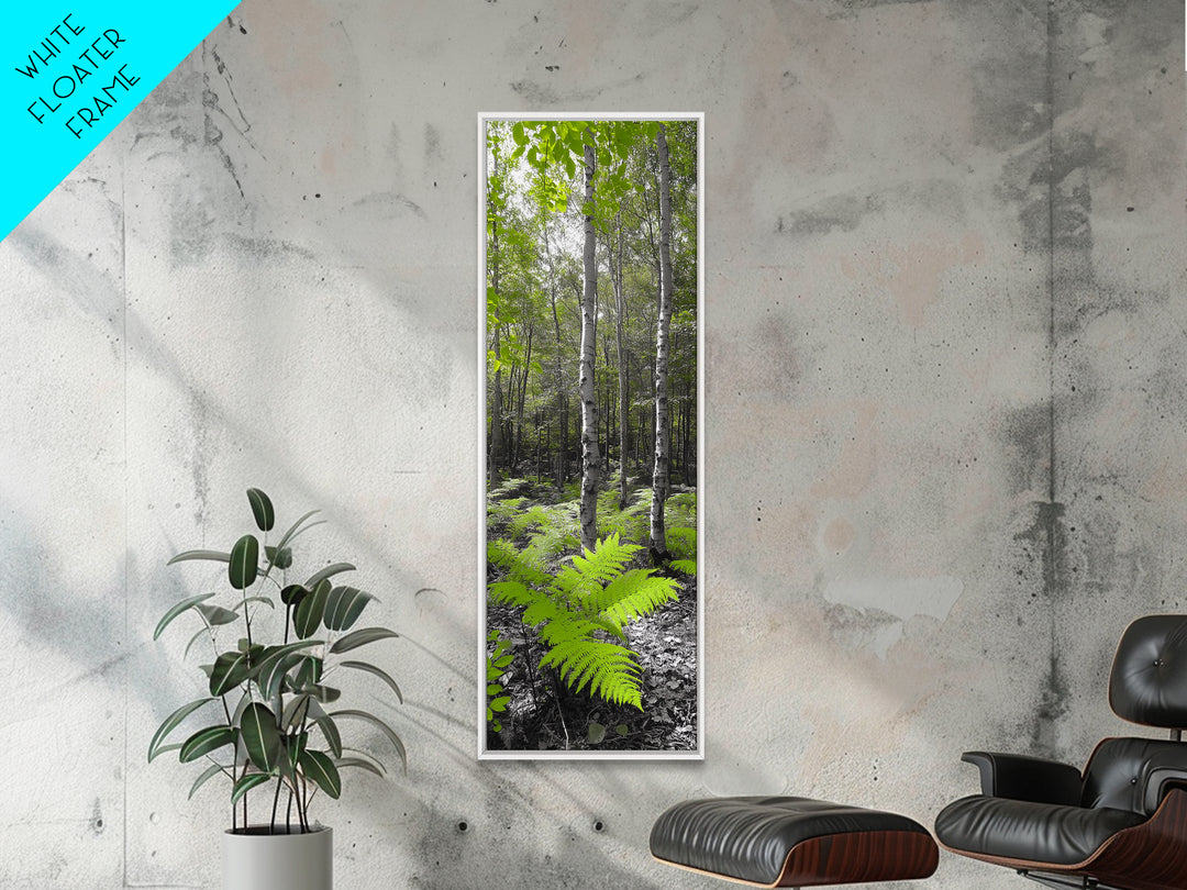 Birch Tree Forest, Green Ferns, Nature Escape, Framed Canvas Print, Botanical Art, Eco Wall Decor, Zen Forest Scene, Serene Living Room
