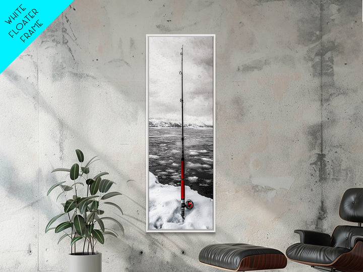Ice Fishing Rod, Snow Adventure, Winter Sport, Framed Canvas Print, Man Cave Decor, Rustic Cabin Wall Art, Outdoor Lifestyle Photography