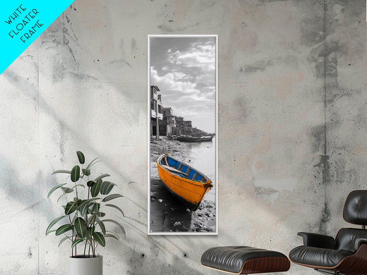 Yellow Boat, Coastal Wall Art, Seaside Home Decor, Beach Photography, Canvas Print, Nautical Theme, Bathroom Art, Minimalist Seascape