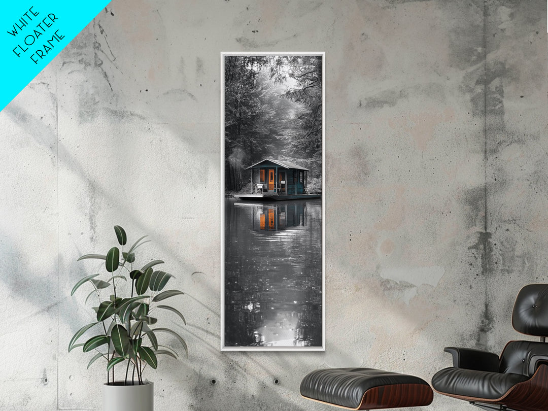 Cabin Reflection, Lake House Art, Cozy Forest Home, Canvas Print, Winter Wall Decor, Rustic Bedroom Artwork, Cabin Lover Gift