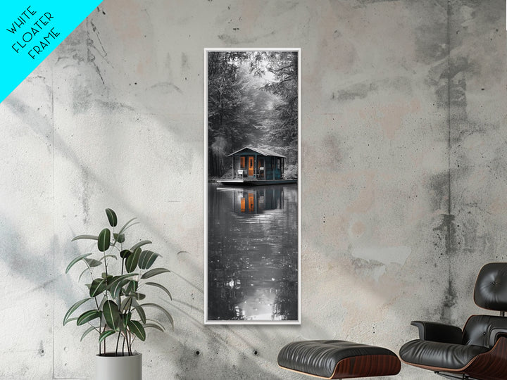 Cabin Reflection, Lake House Art, Cozy Forest Home, Canvas Print, Winter Wall Decor, Rustic Bedroom Artwork, Cabin Lover Gift