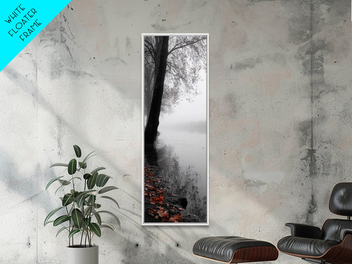 Foggy Shore, Autumn Path, Moody Nature Wall Art, Canvas Print, Fall Leaves, Serene Forest, Bedroom Decor, Woodland Landscape
