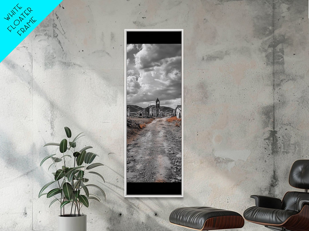 Abandoned Town, Haunted Path, Deserted Village, Ghost Ruins, Framed Canvas Print, Dark Wall Art, Rustic Halloween Decor, Moody Photography