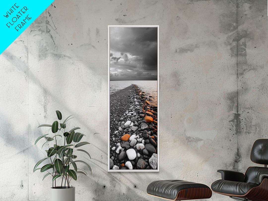 Rocky Shoreline, Sunset Glow, Ocean Path, Coastal Landscape, Canvas Print, Tranquil Nature Art, Bathroom Wall Decor Coastal Style