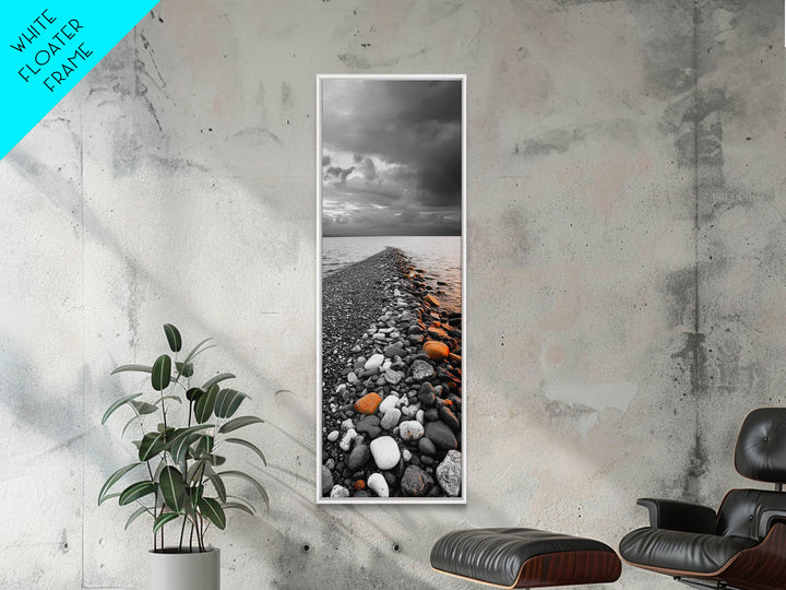 Rocky Shoreline, Sunset Glow, Ocean Path, Coastal Landscape, Canvas Print, Tranquil Nature Art, Bathroom Wall Decor Coastal Style